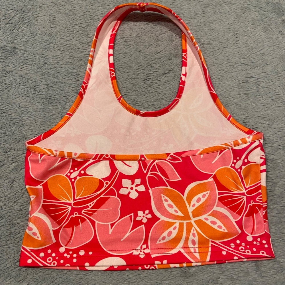 Floral Halter Crop Top – Pink & Orange, Size Small - Picture 4 of 6